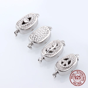 925 Sterling Silver Jewelry Clasp Connector With Zircon Inlay Oval Shape For DIY Necklace Bracelet Making Findings