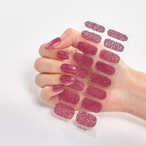 Pink gradient glitter nail stickers CS-039 shown on fingers with full sheet packaging