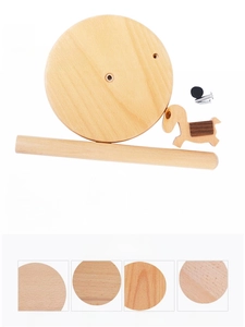 Exploded view of beech wood paper towel holder components including horse-shaped accent