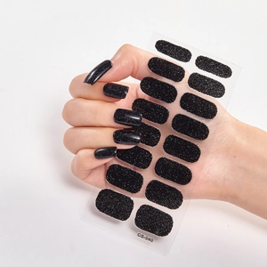 Schwarze Glitzer Nageltattoo-Sticker CS-040 im minimalistischen Full-Wrap-Design
