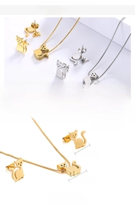 Detailed size specifications for minimalist stainless steel cat necklace and earrings set
