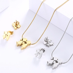 Stainless Steel Jewelry Set For Women 18K Gold Plated Hand In Hand Boy Girl Figure Silhouette Necklace Earrings Valentine Gift