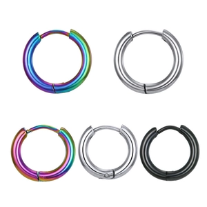 Polished stainless steel hoop earrings in rainbow, silver and matte black finishes