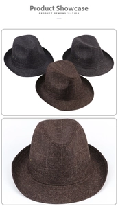 Détail du chapeau fedora vintage montrant la texture à carreaux et les œillets en métal