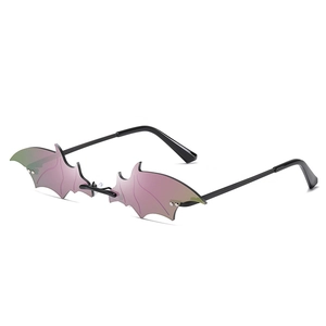 Creative bat shaped sunglasses with pink gradient lenses and black metal frames
