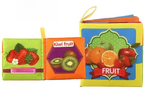 Detail of fruit series baby cloth books with strawberry pattern and hanging loops