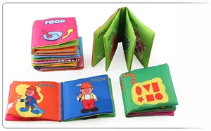 Macro view of washable fabric books for baby early learning with colorful themes