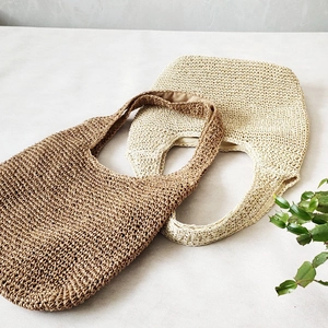 Chic bohemian straw woven shoulder bags in dark coffee and light beige tones