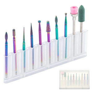 Detailed 10pcs rainbow metal nail drill bit set with cleaning brush and storage base