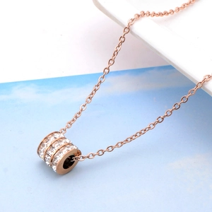 Elegant rose gold cylinder necklace with three rows of sparkling white diamonds