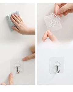 Step-by-step installation guide for transparent adhesive wall hooks on smooth surfaces
