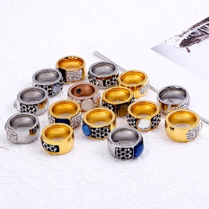 Wide Band Ring Stainless Steel Zirconia Large Square Stone Punk Exaggerated Fashion Women Gold Silver Plated