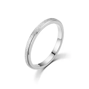 Minimalist frosted titanium steel ring with a matte finish and polished interior edges