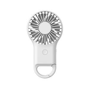 Portable handheld mini USB fan with carabiner hook and built-in night light in white