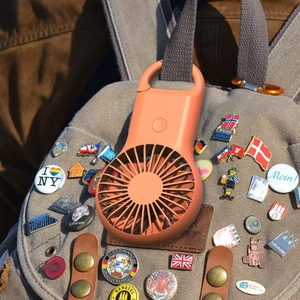 Mini Handheld Fan ABS PP Plastic USB Rechargeable Multi Speed Portable Outdoor Cooling With Carabiner Buckle LED Light Mute