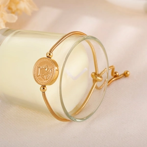 Bracelet chaîne serpent en acier inoxydable doré avec pendentif relief circulaire
