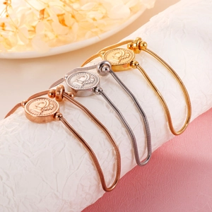 Bracelets ajustables à pendentif pièce en or, argent et or rose avec maille serpent