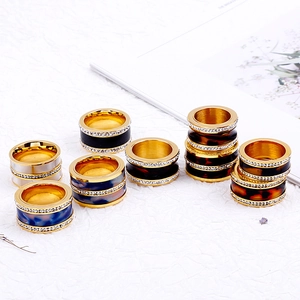 Exaggerated stainless steel rings with colorful resin inlay and double row crystals