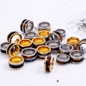 Wide Band Ring Stainless Steel Rhinestone Resin Mother Of Artificial Pearl Statement Fashion Jewelry For Women Men