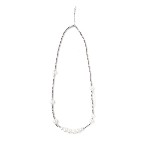 Minimalist titanium steel necklace with alternating pearls and silver metal beads