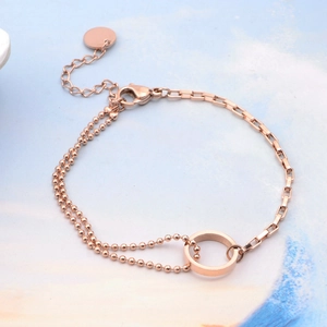 Layered Spliced Box And Bead Chain Bracelet Titanium Steel With Minimalist Circle Charm Elegant Jewelry For Women