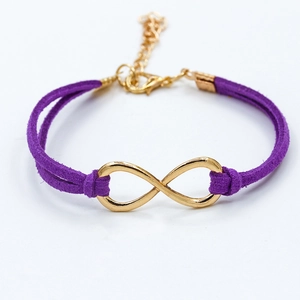 Bracelet infini en daim violet à la mode avec symbole doré et fermoir mousqueton