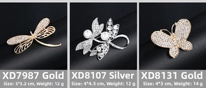 Comparaison détaillée de broches libellule et papillon en cristal doré et argenté