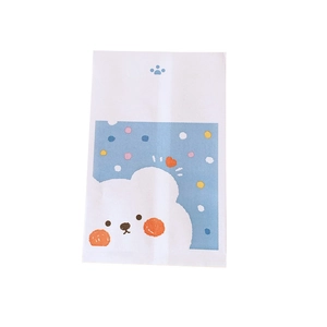 Minimalist white paper storage bag with cute cartoon bear and colorful heart patterns