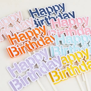Colorful macaron Happy Birthday cake toppers in pink, blue and yellow acrylic material