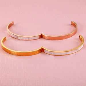 Polished 6mm shell inlay stainless steel bangles in gold and rose gold finish