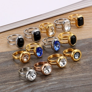 Stainless Steel Ring For Women With Large Zircon Crystal Hollow Layered Geometric Modern Fashion Finger Jewelry