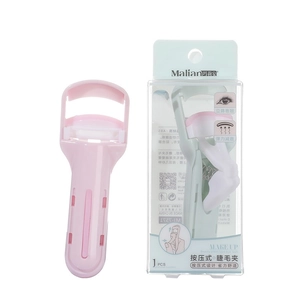 Pink press-type eyelash curler and packaging for long-lasting curling and portable eye makeup