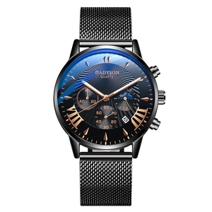 GADYSON men's quartz watch with black mesh strap and gradient blue dial display