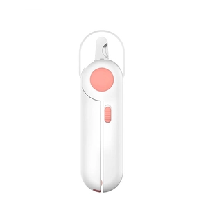 Coupe-ongles ergonomique blanc et rose pour animaux avec lumière LED et lame en acier