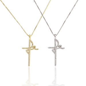 Ballet Dancer Cross Pendant Necklace Copper Cubic Zirconia Gold Silver Plated Elegant Minimalist Fashion Jewelry For Women