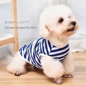 Blue and white striped cotton vest for small dogs and cats, breathable summer pet apparel