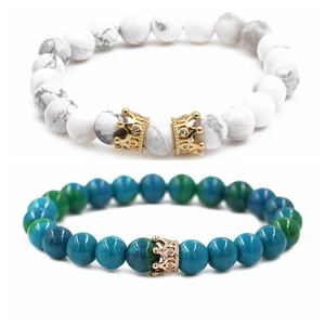 Set de bracelets élastiques en pierre de lune et perles mates avec couronnes et strass