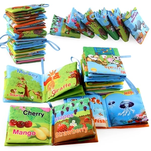 Pack de 6 livres en tissu doux pour l'éveil de bébé avec thèmes colorés d'animaux et fruits
