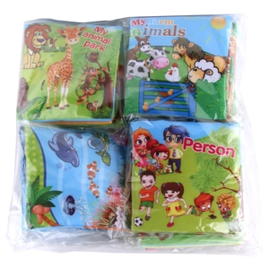 Lot de 4 livres en tissu doux pour bébés avec thèmes animaux pour l'éveil sensoriel