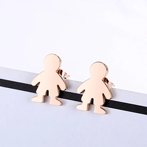Polished rose gold stainless steel boy silhouette stud earrings for trendy women