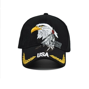 Cappellino da baseball nero con ricamo aquila USA e scritta Native Pride su sfondo bianco