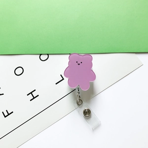 Cute purple bear retractable badge holder with acrylic finish for nurses and doctors