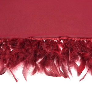 Chal de gasa rojo oscuro con elegante detalle de flecos de plumas para mujer