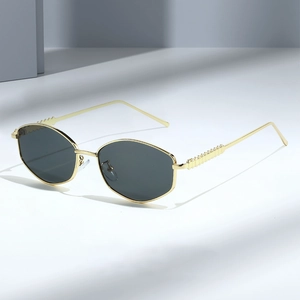 Retro Polygon Metal Frame Sunglasses UV400 Protection Vintage Fashion Outdoor Travel Eyewear For Women Men Textured Temples