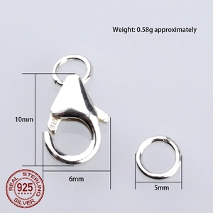 S925 sterling silver lobster clasp with jump ring for DIY jewelry making 10mm