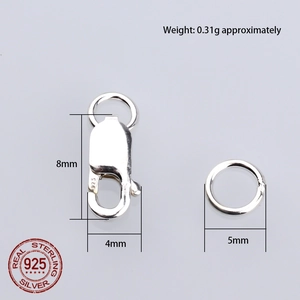 S925 sterling silver lobster clasp with jump ring for DIY jewelry making 8x4mm