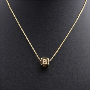 Alphabet Initial Pendant Necklace Gold Copper Micro Pave Cubic Zirconia Cube Square Letter Jewelry For Women