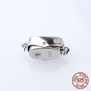 Polished S925 sterling silver double ring pearl clasp with sparkling zircon setting