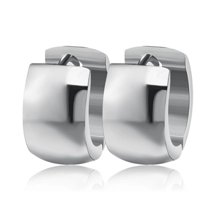 Polished silver stainless steel wide hoop earrings with a minimalist mirror finish