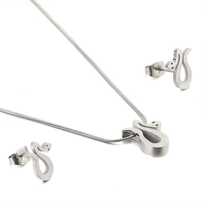 Minimalist silver titanium steel snake necklace and stud earrings jewelry set for women